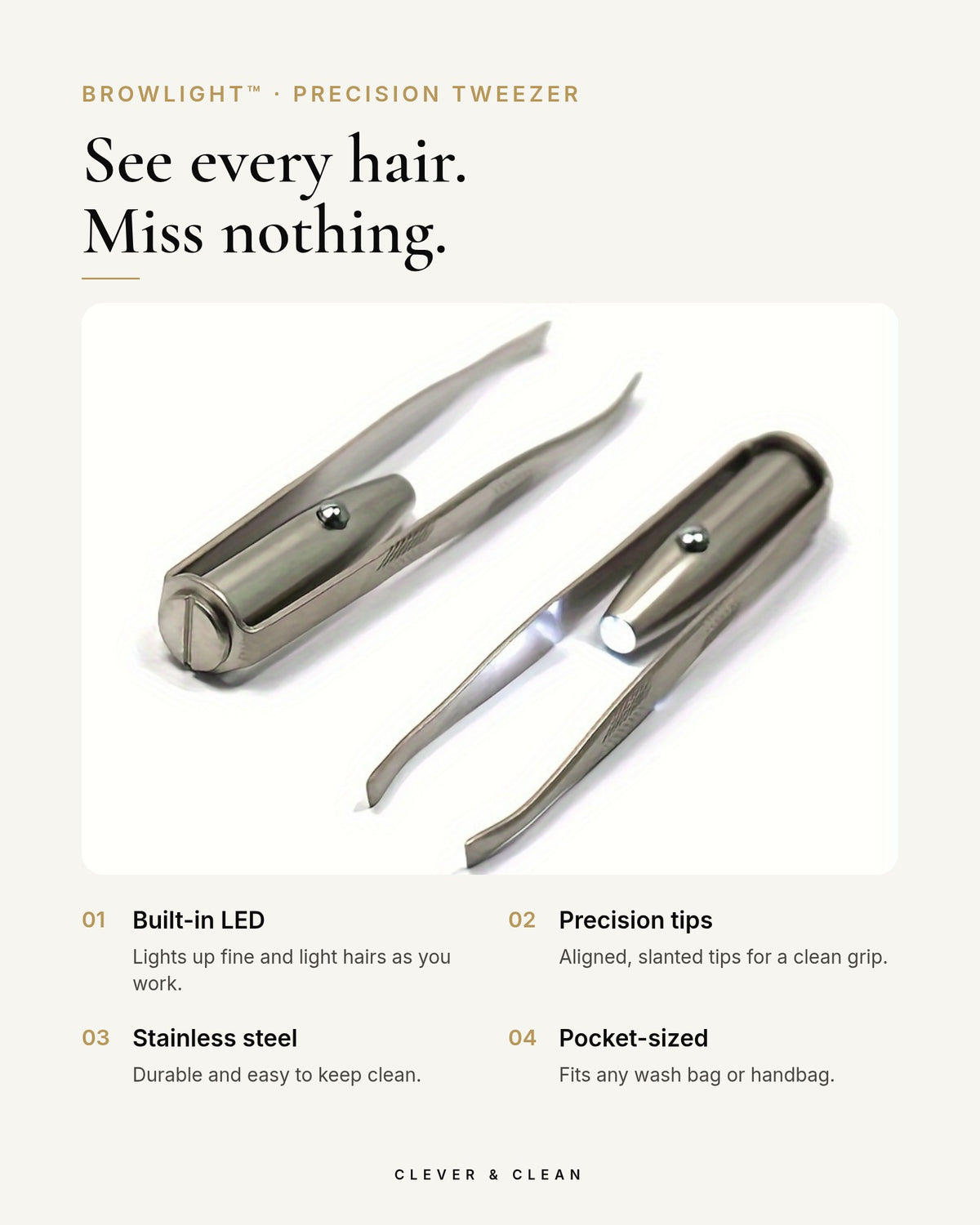 BrowLight Precision Tweezer with built-in LED